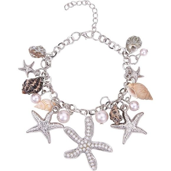 New Starfish Shell Anklet Bracelets Conch Starfish Faux Pearl Anklet Bra… - Picture 1 of 7